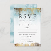 Ethereal Blueと金ゴールドRSVPとMeal Choice 出欠カード (正面/裏面)