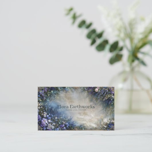 Ethereal Blue and Purple Floral Border Gold Frame 名刺 (スタンド正面)