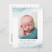 Ethereal Blue and Silver Cloudベビーフォト誕生 案内ポストカード (正面/裏面)