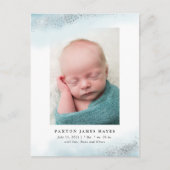 Ethereal Blue and Silver Cloudベビーフォト誕生 案内ポストカード (正面)