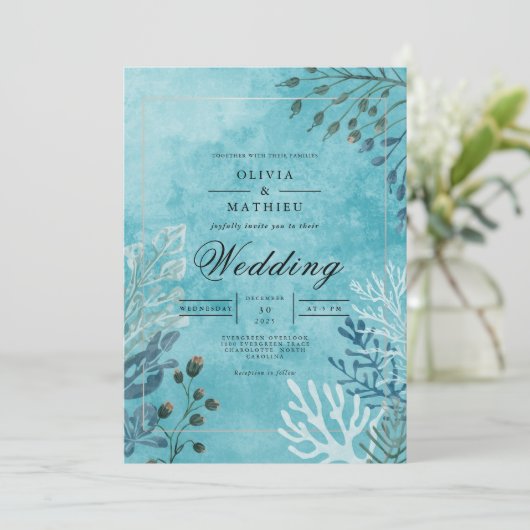 Ethereal Blue Bloom Wedding 招待状 (スタンド正面)