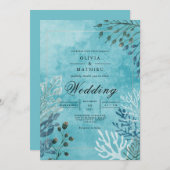 Ethereal Blue Bloom Wedding 招待状 (正面/裏面)