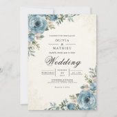 Ethereal Blue Botanical Romance Wedding 招待状 (正面)
