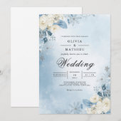 Ethereal Blue Floral Frost Wedding 招待状 (正面/裏面)