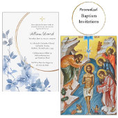 Ethereal Blue Flowers Orthodox Christian Baptism   招待状