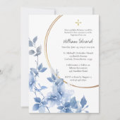 Ethereal Blue Flowers Orthodox Christian Baptism   招待状 (正面)