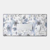 Ethereal Blue Hand Drawn Floral Custom デスクマット (キーボード&マウス)