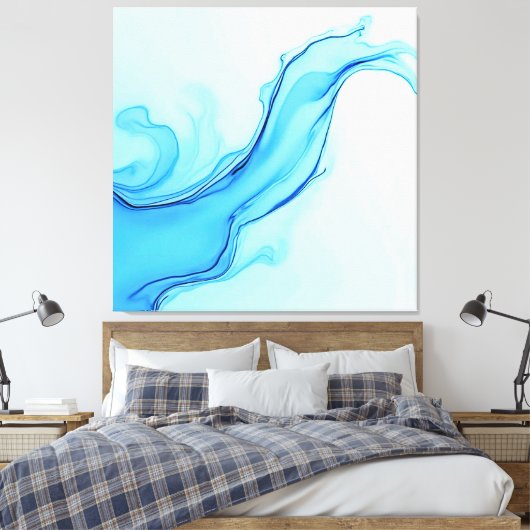 Ethereal Blue Liquid Art Swirls キャンバスプリント (インサイチュ (寝室))