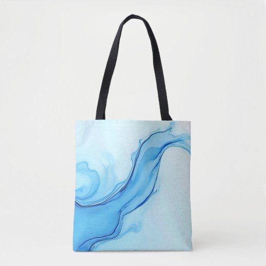 Ethereal Blue Liquid Art Swirls トートバッグ (正面)