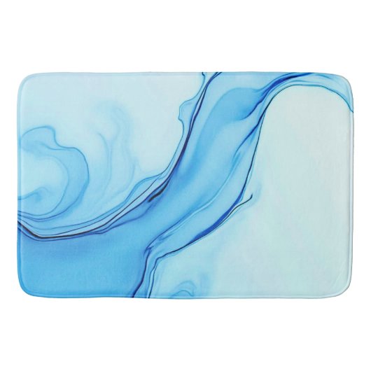Ethereal Blue Liquid Art Swirls バスマット (正面)