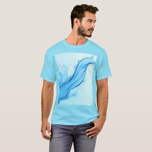 Ethereal Blue Liquid Art Swirls Tシャツ (正面フル)