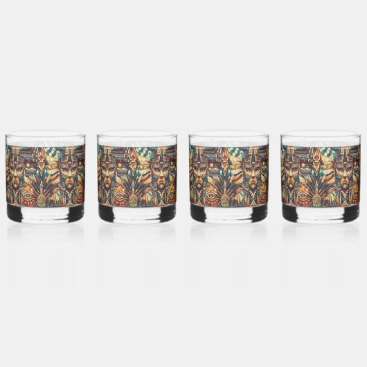 Ethereal Blue "Mesoamerican Motif" 12ozロックグラス ウイスキーグラス (正面)