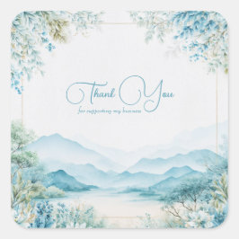 Ethereal Blue Mountain Watercolor Gold Frame スクエアシール