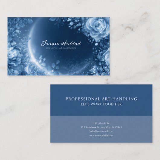 Ethereal Blue Rose Floral Glowing Cosmic Night 名刺 (正面/裏面)