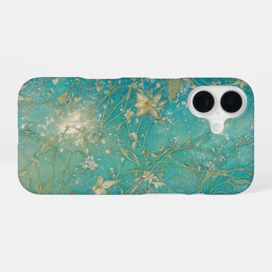 Ethereal Blue Sky and Botanical Pattern Phone Case iPhone 16ケース (裏面横)