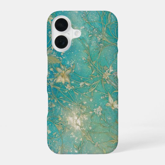 Ethereal Blue Sky and Botanical Pattern Phone Case iPhone 16ケース (裏面)