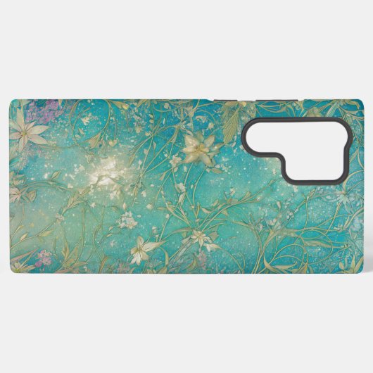 Ethereal Blue Sky and Botanical Pattern Phone Case Samsung Galaxyケース (裏面横)