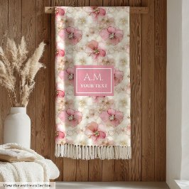 Ethereal Blush & Gold Elegant Custom Name Blanket フリースブランケット