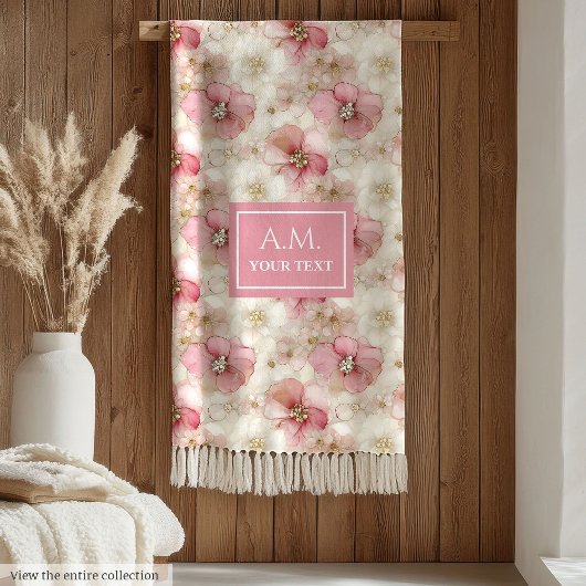 Ethereal Blush & Gold Elegant Custom Name Blanket フリースブランケット