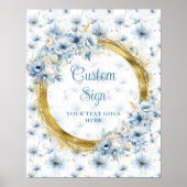 Ethereal Bohemian Pastel Blue Gold Wedding Sign ポスター (正面)