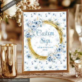 Ethereal Bohemian Pastel Blue Gold Wedding Sign ポスター