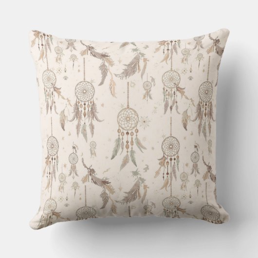 Ethereal Boho Dream Catcher Feathers Moon Stars クッション (裏面)