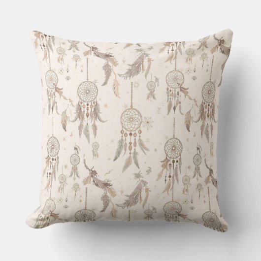 Ethereal Boho Dream Catcher Feathers Moon Stars クッション (正面)
