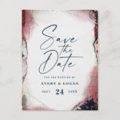 Ethereal Burgundy & Navy Wedding日付を保存 案内ポストカード (正面)