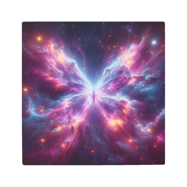 Ethereal Butterfly Cosmic Nebula Glow メタルプリント (正面)
