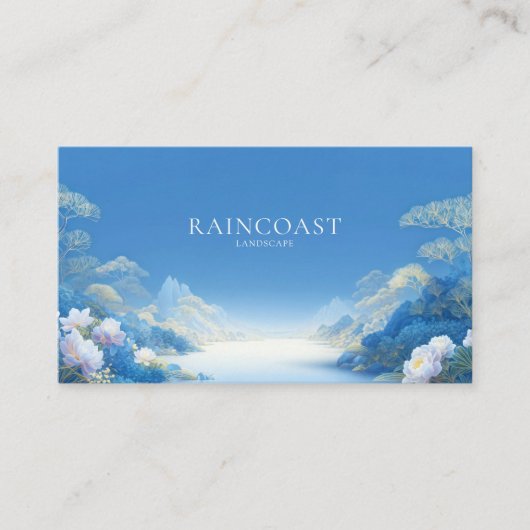 Ethereal Chinoiserie Blue Landscape White Floral 名刺 (正面)