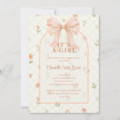 Ethereal Coquette Peach Bow Baby Shower TMF26 招待状 (正面)