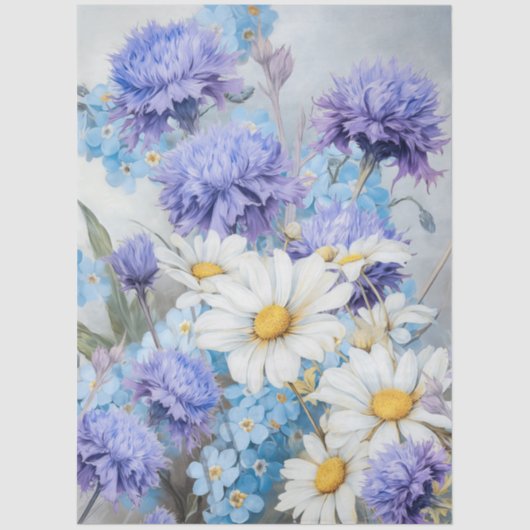 Ethereal Daisies & Purple & Blue Flowers Decoupage 薄葉紙 (正面)