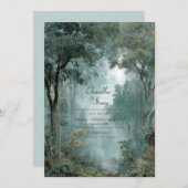 Ethereal Deep Forest Gold Frame Misty Woodland 招待状 (正面/裏面)