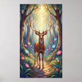 Ethereal Deer in Luminous Forest Path ポスター (正面)