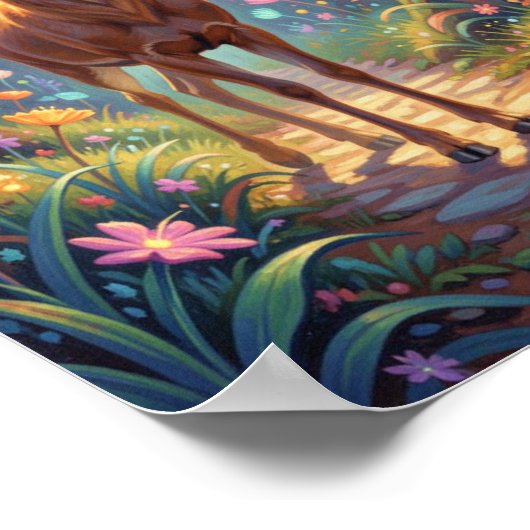 Ethereal Deer in Luminous Forest Path ポスター (角)