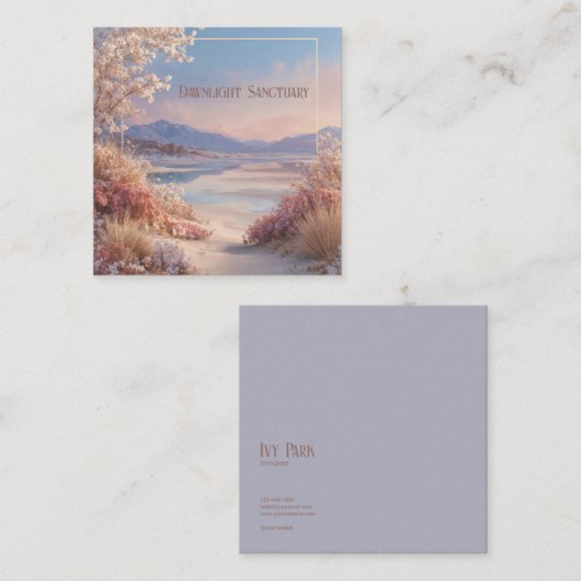 Ethereal Desert Oasis Gold Frame Pink Floral スクエア名刺 (正面/裏面)