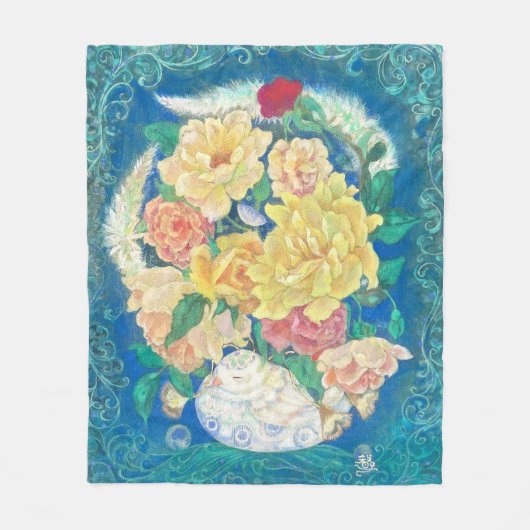 Ethereal Dove Bloom フリースブランケット (正面)