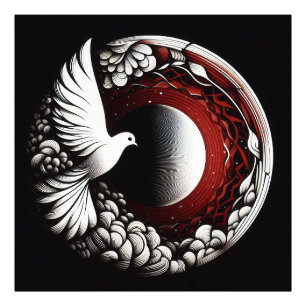 Ethereal Dove Planet - Noir Ink and Red Mandala フォトプリント
