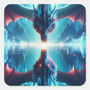 Ethereal Dragon Reflection Ai Art スクエアシール