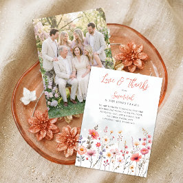 Ethereal Dreamy Wildflowers Coral Script Photo サンキューカード