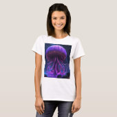 「Ethereal Drifters:ブラックキャンバス淡い色の上のクラゲ Tシャツ (正面フル)