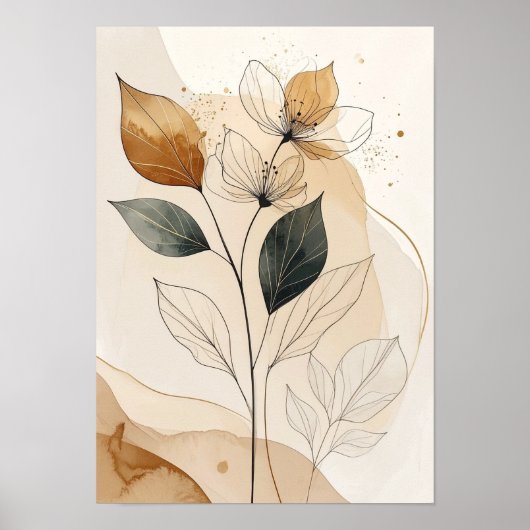 Ethereal Earth Tones: Modern Botanical Line Art wi ポスター (正面)