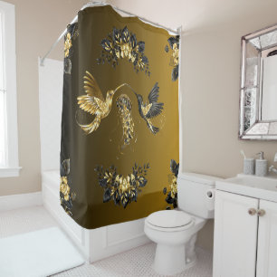 Ethereal Elegance：ブラックと金ゴールドグラフィック交響曲 シャワーカーテン
