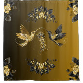 Ethereal Elegance：ブラックと金ゴールドグラフィック交響曲 シャワーカーテン (正面)