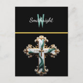 Ethereal Elegance：白と緑のクロスを黒に ポストカード (正面)