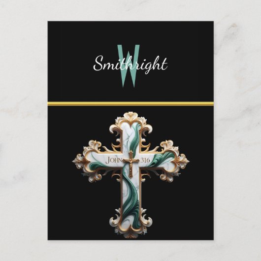 Ethereal Elegance：白と緑のクロスを黒に ポストカード (正面)