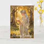 Ethereal Elf Maiden Art Nouveau Style カード (黄色い花)