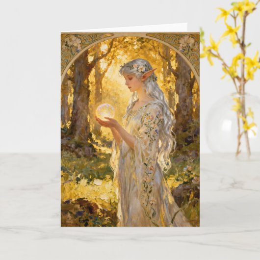 Ethereal Elf Maiden Art Nouveau Style カード (黄色い花)
