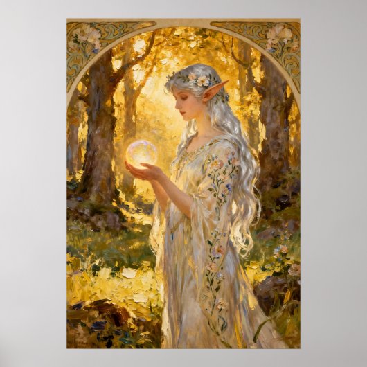 Ethereal Elf Maiden in Art Nouveau Style ポスター (正面)