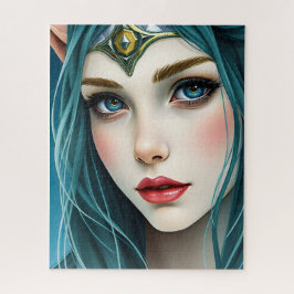 Ethereal Elf Maiden with Teal Hair and Golden Tiar ジグソーパズル